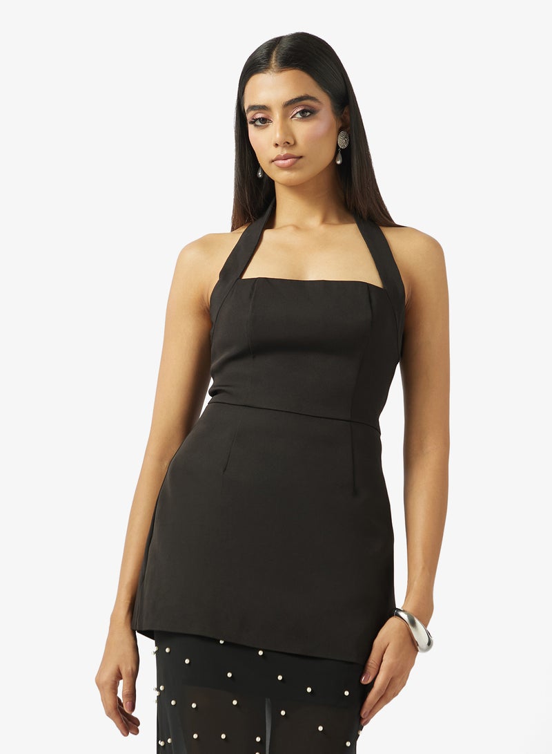 Style Cheat Halter Slip Pearl Dress in Black - Image 3